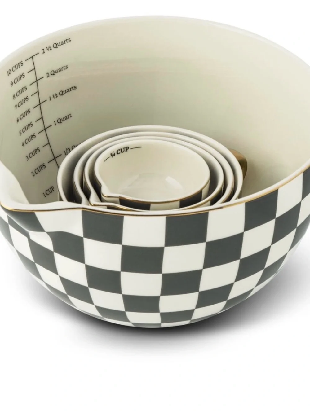 Checkered Mixing Bowl & Measuring Cup Set - Black and White